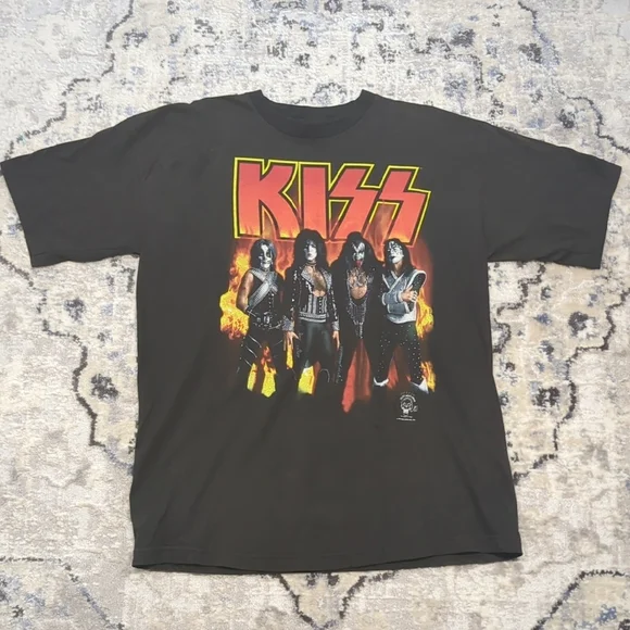 Vintage 1996 KISS Band Tee XL Cronies USA Made Fire Graphic Rock Shirt - Picture 1 of 5